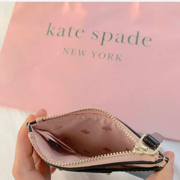 NWT Kate Spade leather zip card wallet black blush - Picture 7 of 7